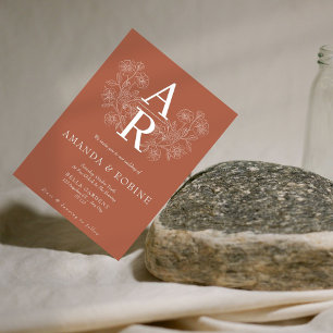  Teracota Modern Elegant Simple Flower Wedding Invitation