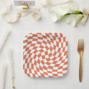 Teracotta Wedding Collection Check Chequered  Paper Plate