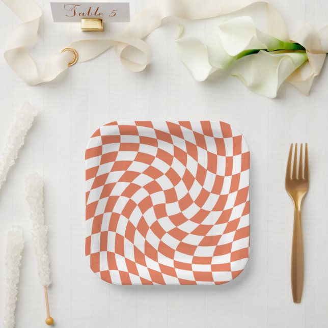 Teracotta Wedding Collection Check Chequered  Paper Plate (Wedding)
