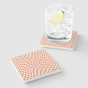 Teracotta Wedding Collection Check Chequered   Stone Coaster