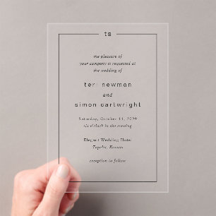 Teri Monogram Border Modern Wedding Acrylic Invitations