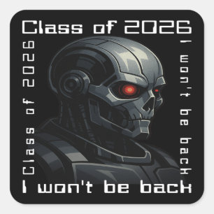 Terminator Skull Graduation Class of 2026 Design Square Sticker