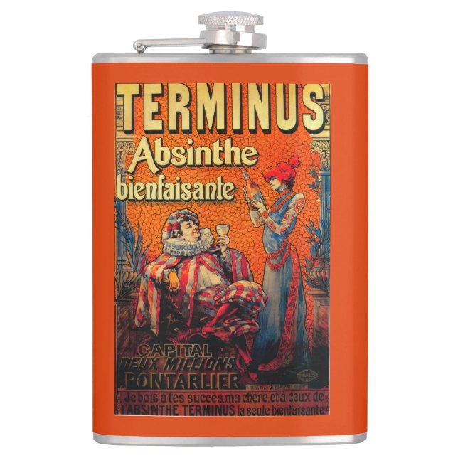 Terminus Absinthe Vintage PosterEurope Hip Flask (Front)