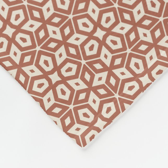 Terra Cotta Abstract Geometric Mosaic Patterned Fleece Blanket (Corner)
