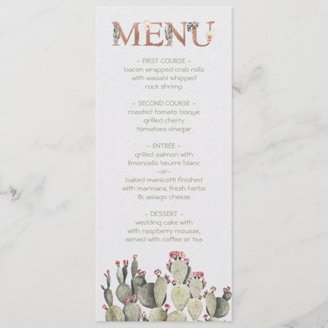 Terra Cotta and Cactus Wedding menu card (Front)