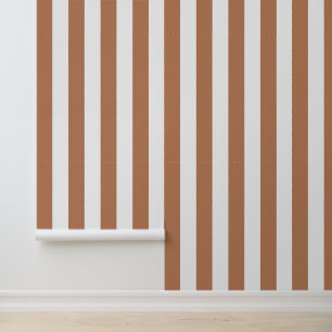 Terra Cotta and White Bold Vertical Stripes Wallpaper