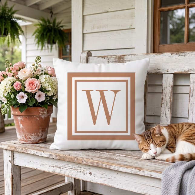 Terra Cotta and White Classic Square Monogram Cushion (Creator Uploaded)