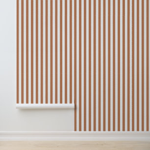 Terra Cotta and White Classic Vertical Stripes Wallpaper