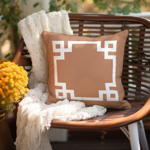 Terra Cotta and White Greek Key   Editable Colors Cushion