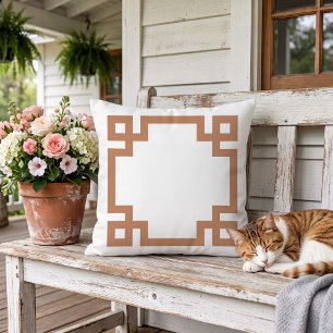 Terra Cotta and White Greek Key Editable Colours Cushion