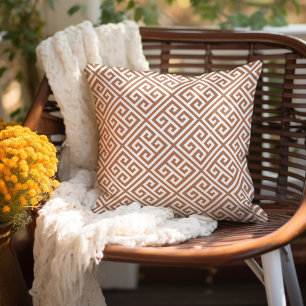 Terra Cotta and White Greek Key Pattern Cushion