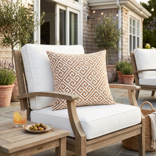 Terra Cotta and White Greek Key Pattern Cushion