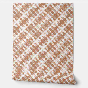 Terra Cotta and White Greek Key Pattern Wallpaper