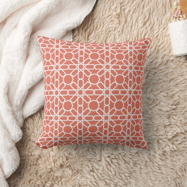 Terra Cotta and White Moroccan Zellige Pattern Cushion (Blanket)