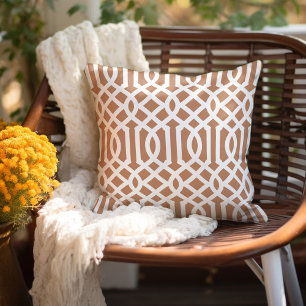 Terra Cotta and White Trellis Pattern Cushion