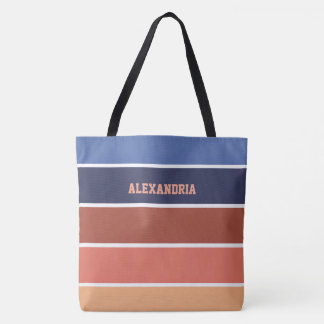 Terra Cotta & Blue Stripes Personalized Tote Bag