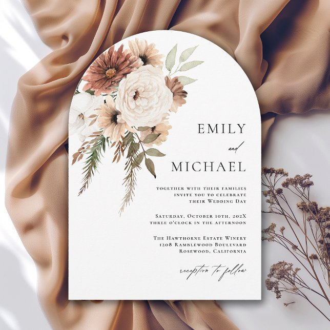 Terra Cotta Boho Floral Fall Oval Wedding Invitation (Creator Uploaded)