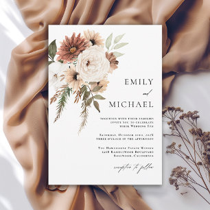 Terra Cotta Boho Floral Fall Wedding Invitation