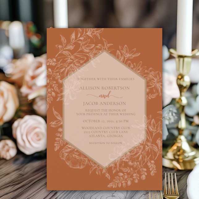 Terra Cotta Geometric Floral Tapestry Wedding Invitation (Creator Uploaded)