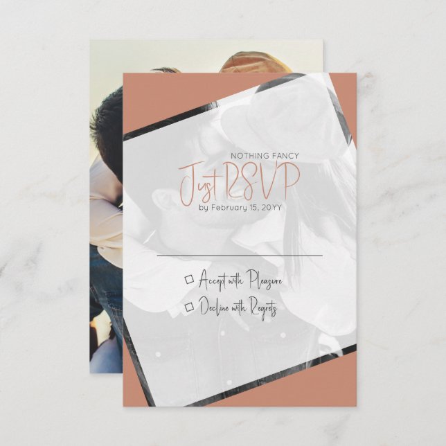 Terra Cotta Minimalist Casual Wedding Photo RSVP Card (Front/Back)