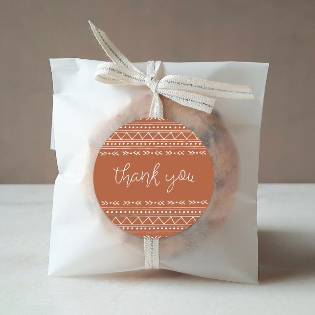 Terra Cotta Modern Boho Thank You Classic Round Sticker (Creator Uploaded)