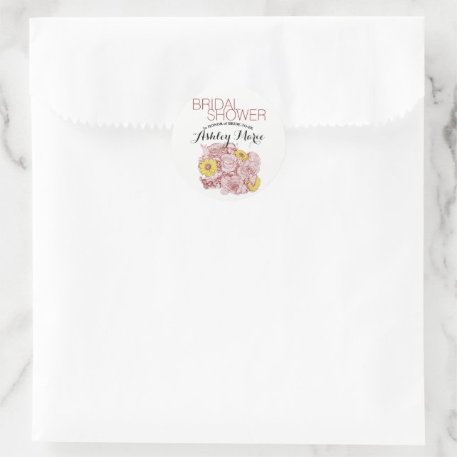 Terra  Cotta Outlined Bouquet Classic Round Sticker (Bag)