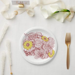 Terra Cotta Outlined Bouquet Paper Plate