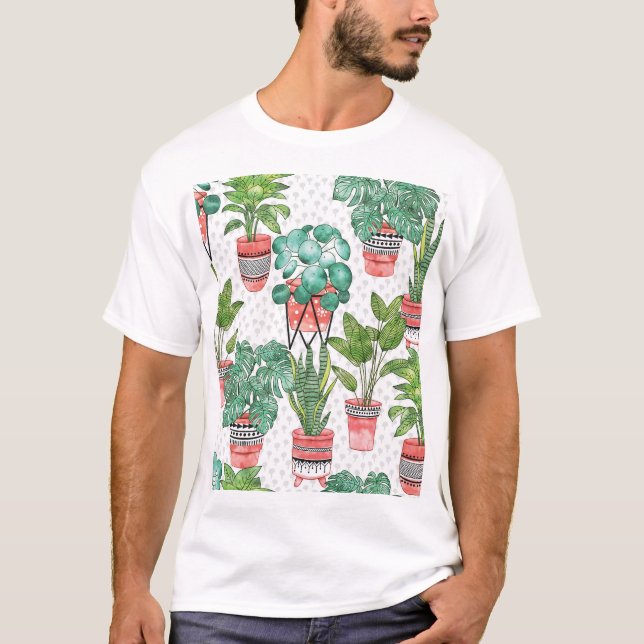Terra Cotta Plant Pots Pattern. T-Shirt (Front)