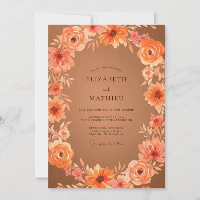 Terra Cotta Poppy Wedding Invitation (Front)
