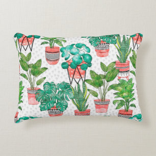 Terra cotta Pots Watercolor House Plants Seamless Decorative Cushion