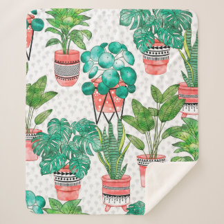 Terra cotta Pots Watercolor House Plants Seamless  Sherpa Blanket