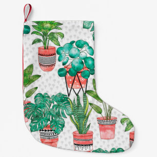 Terra cotta Pots Watercolor House Plants Seamless Small Christmas Stocking