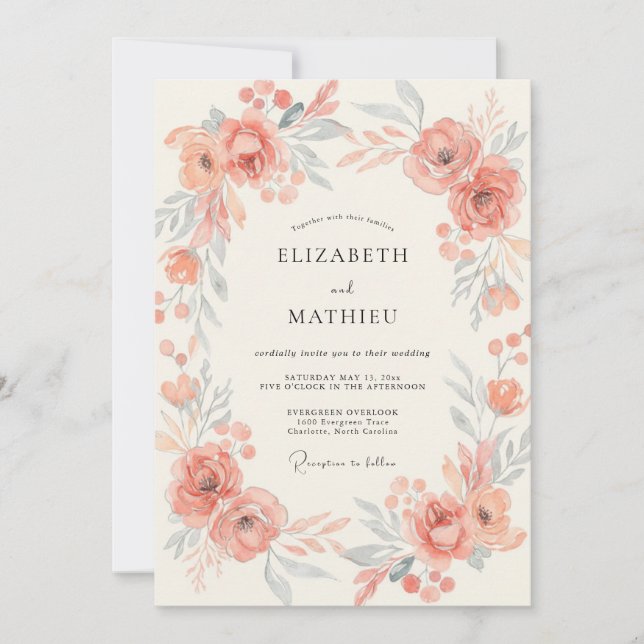 Terra Cotta Ranunculus Eucalyptus Wedding Invitation (Front)