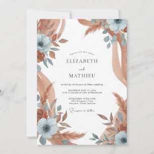 Terra Cotta Slate Pampas Eucalyptus Wedding Invitation