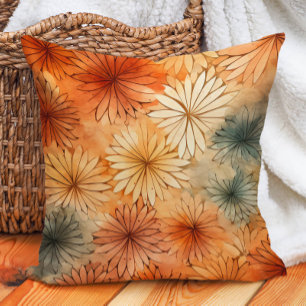 Terra Cotta Teal Cream Flowers Warm Earth Tones Cushion