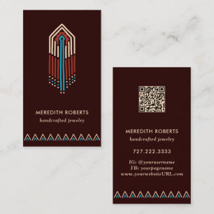 Terra Cotta Turquoise Tribal Design QR Code Business Card