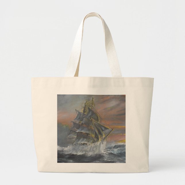 Terra Nova heads into a fierce Gale Dawn Large Tote Bag (Front)