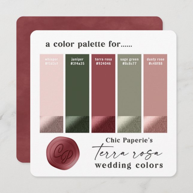 Terra Rosa Pink Summer Wedding Colour Palette Card (Front/Back)