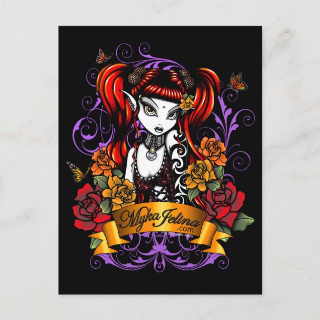 Terra Rose Gothic Tattooed Fantasy Fae Postcard (Front)