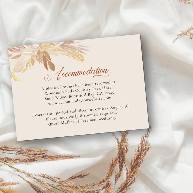 Terraccotta Cream Botanical Foliage Accommodation Enclosure Card (Wedding accommodation enclosure card with calligraphy and neutral fall color palette)