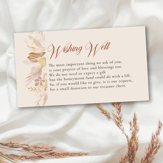 Terraccotta Cream Botanical Foliage Wishing Well Enclosure Card (Wishing Well wedding enclosure card in terracotta burnt orange and cream with editable poem)