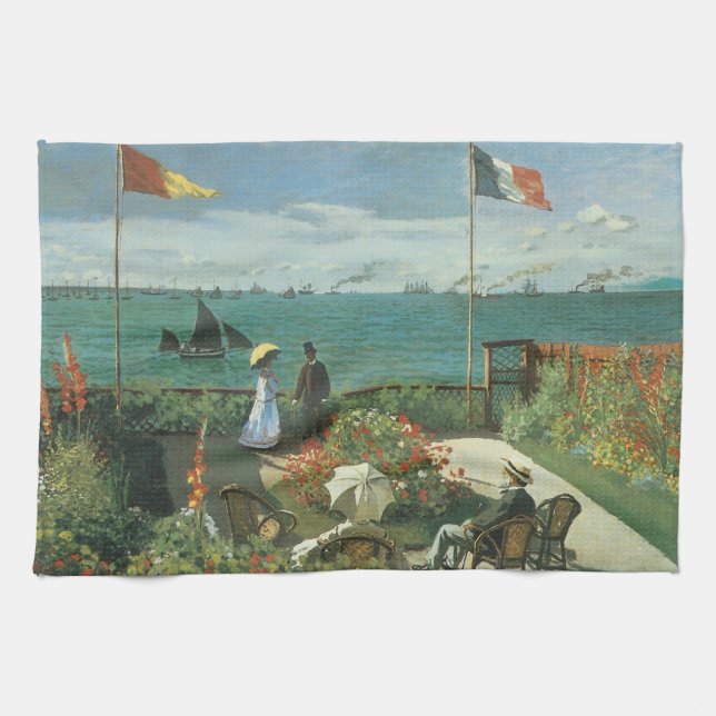 Terrace at the Seaside by Claude Monet Tea Towel (Horizontal)