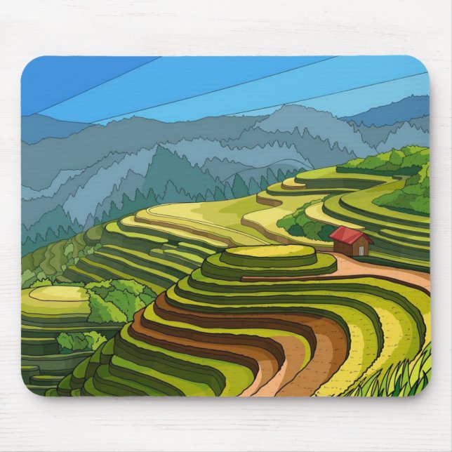 Terraced Fields Panorama Mouse Pad (Front)
