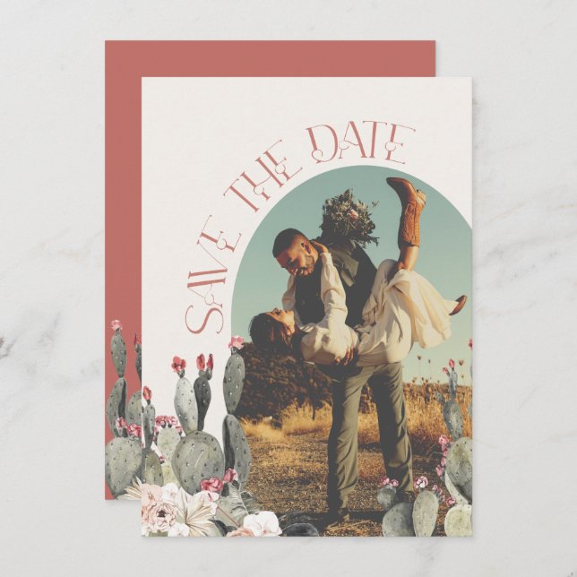 Terracota and Cactus Save the Date Photo Invitation (Front/Back)
