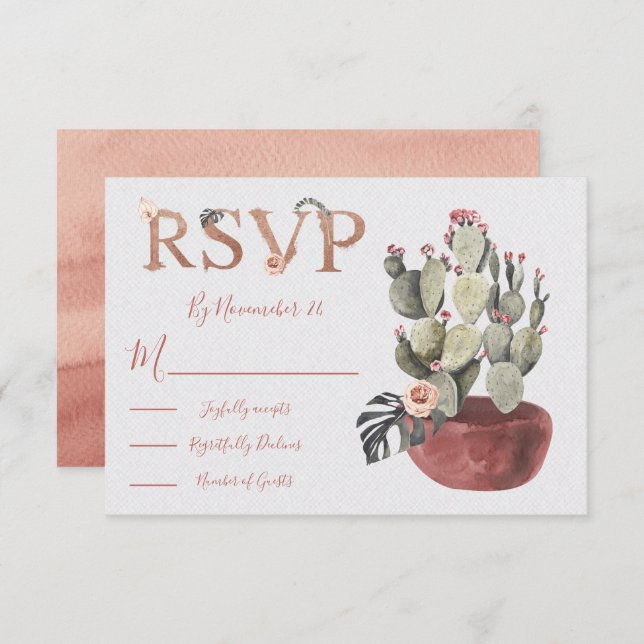 Terracota and Cactus Wedding response cards RSVP (Front/Back)
