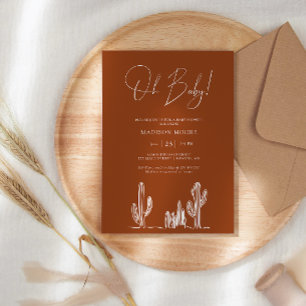 Terracota Baby Shower Cactus Line Art Desert Invitation
