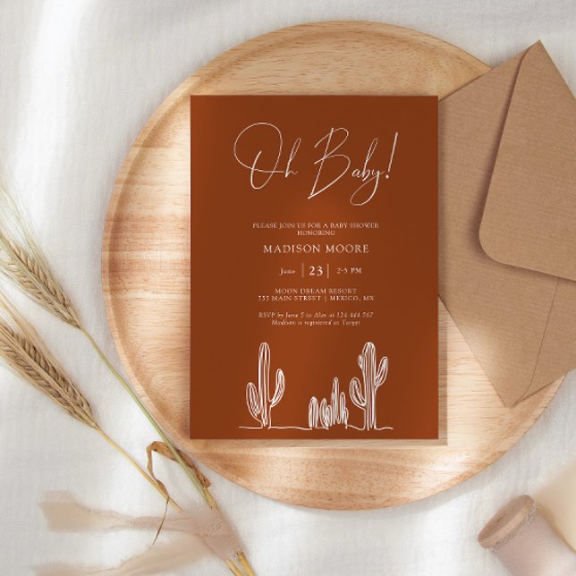 Terracota Baby Shower Cactus Line Art Desert Invitation (Creator Uploaded)