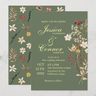 Terracota Colourful Wildflowers boho Wedding Invitation