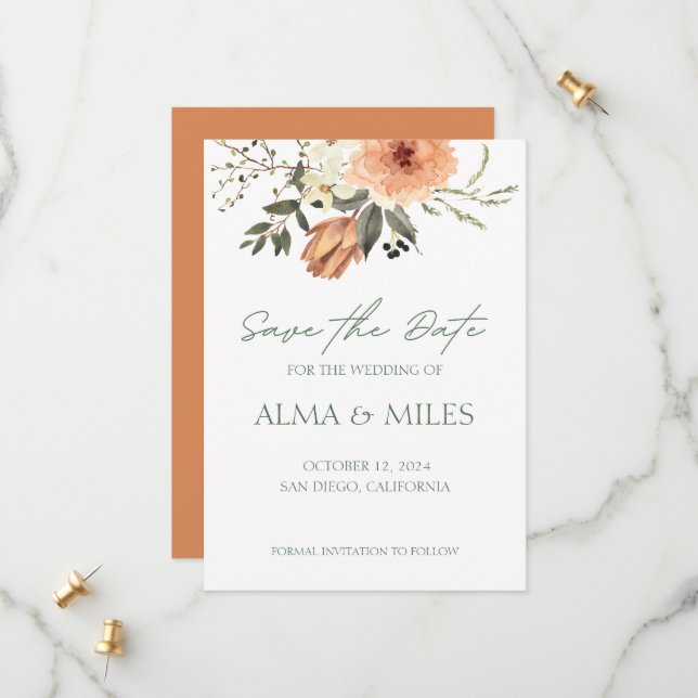 Terracota Flower Save The Date (Front/Back In Situ)