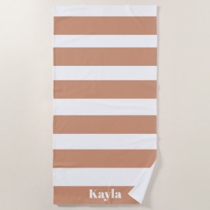 Terracota Pink Stripe With Name Bachelorette Beach Towel